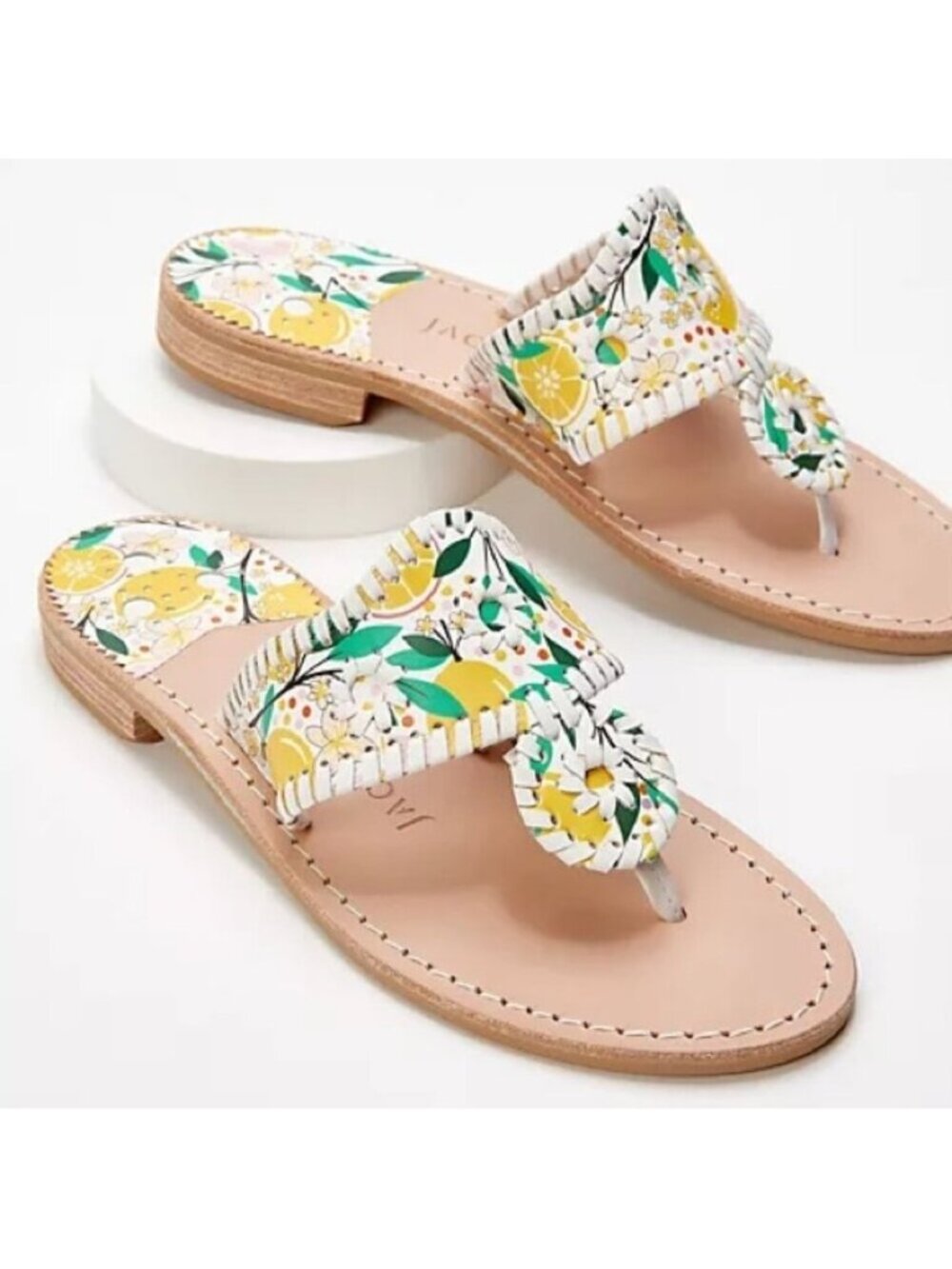 Jack Rogers Lemon Print Leather Flat Sandal